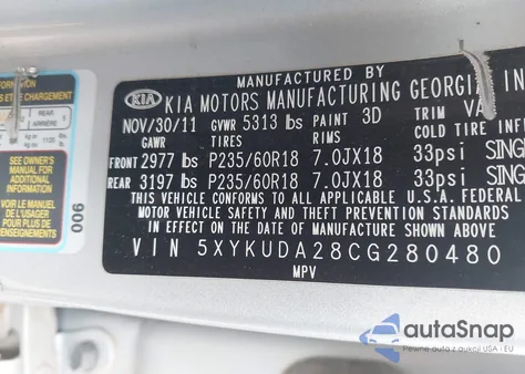 2012 Kia Sorento Ex V6 from USA, damaged, VIN 5XYKUDA28CG280480